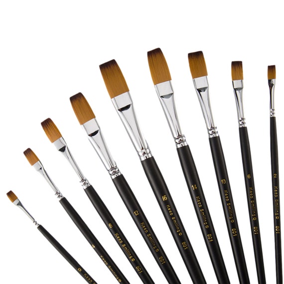 9 Pcs Flat Long Handle Artist Paint Brush Set, Quality Synthetic Hair and  Wooden Handle for Acrylic Watercolor Oil Painting 