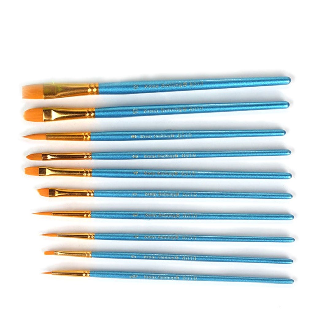 Synthetic Paint Brush in 10 Pcs Pack Set Acrylic, Oil, Watercolor  Miniature, Model, Nail Art, Face Painting Artist, Professional, Kids 