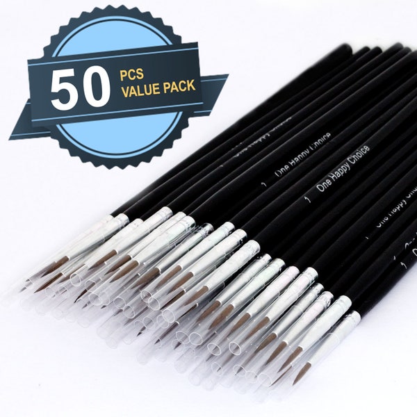 Synthetic Paint Brush in 50 Pcs Pack Set; Pointed Round Detail; Artist Acrylic, Oil, Watercolor; Miniature, Figure, Model, Nail Art, Face