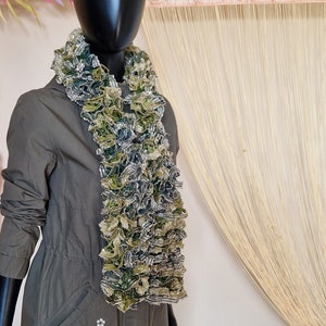Women&#39;s Crochet Ruffle Bohemian Long Scarf, Hand made Artistic scarf, Boho Blend, Rufle Baroque Scarf