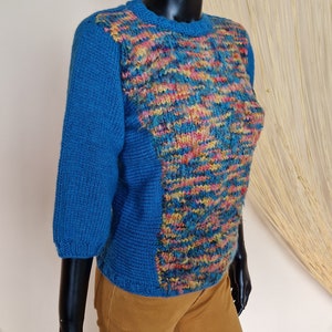 Warm and Stylish Women&#39;s Hand-Knit Floral Blue Winter Sweater, Cozy Elegance, Warm Winter Wear, Women Knitwear