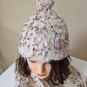 Hand Knitted White Winter Hat and Scarf Set for Kids
