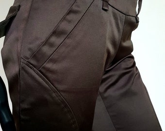 3/4 vintage slanke donkerbruine satijnen broek, lage taille damesbroek, slanke benen, donkerbruine satijnen broek, klein formaat broek, vintage jaren 00 broek