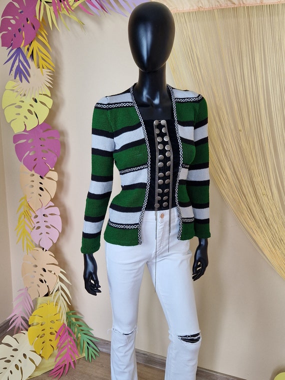 Chic Hand knitted Ladies Blouse Green Black Grey Handmade Pull Light Gray Sweater Striped Cardigan With Long Sleeves Uniqueknitwear Etsy