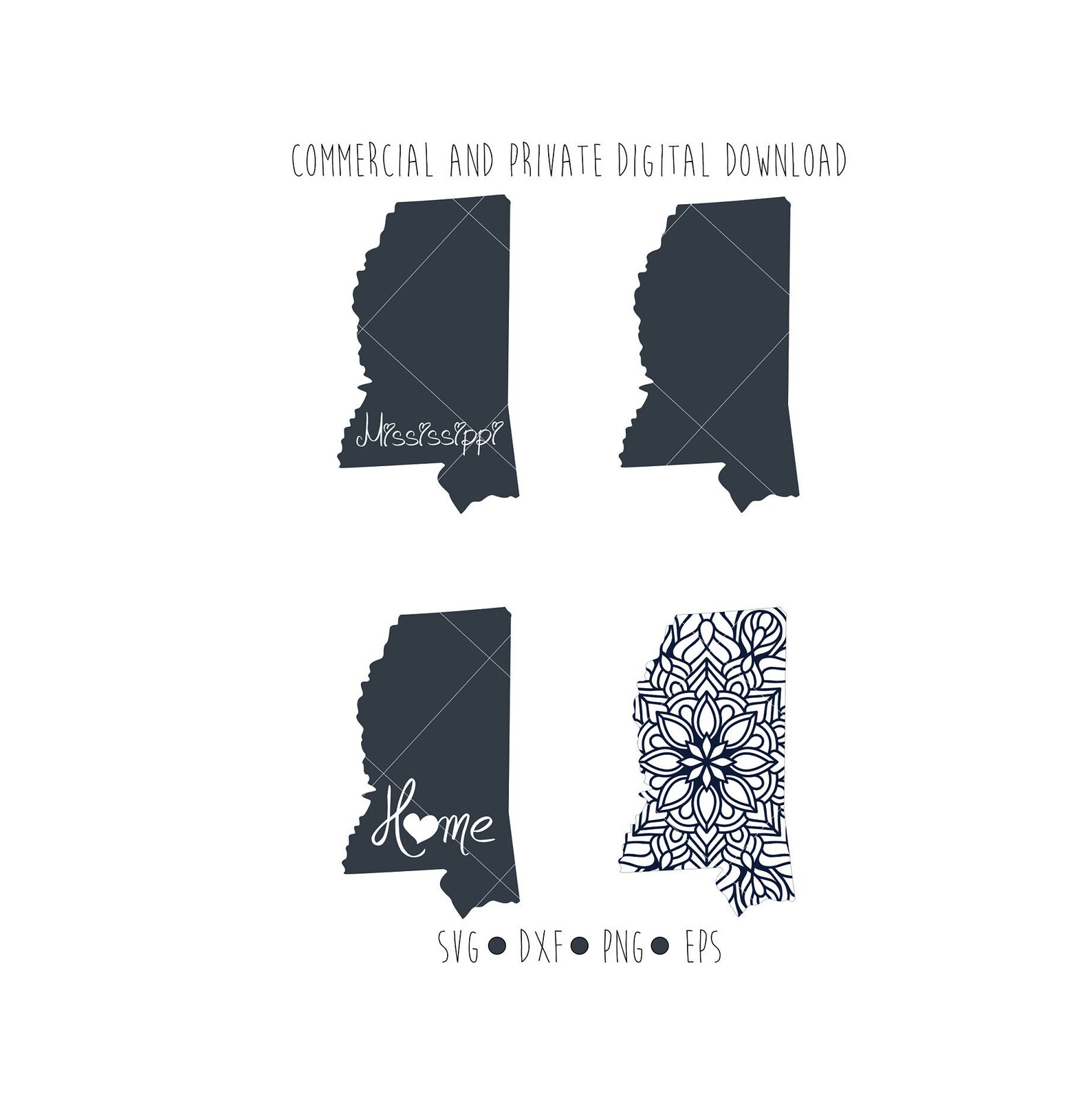 Mississippi Outline Vector Clipart Mississippi State Digital Etsy