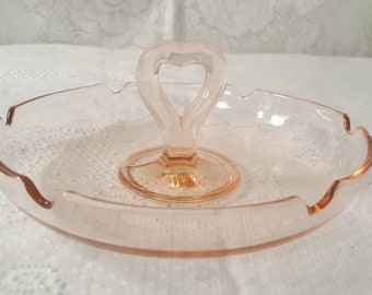 Goegeous Vintage Pink glass Ashtray with heart handle