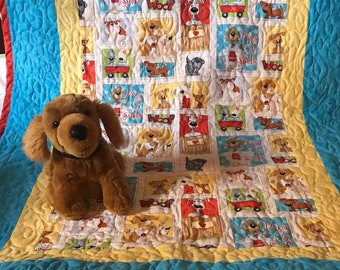 Dog Baby Quilt, 100% Cotton, Tummy Time Blanket (37x53 inches)