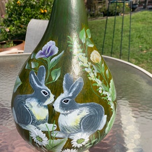 Gourd, Gourd Rabbit Art, Hand painted Gourd, Gourd art
