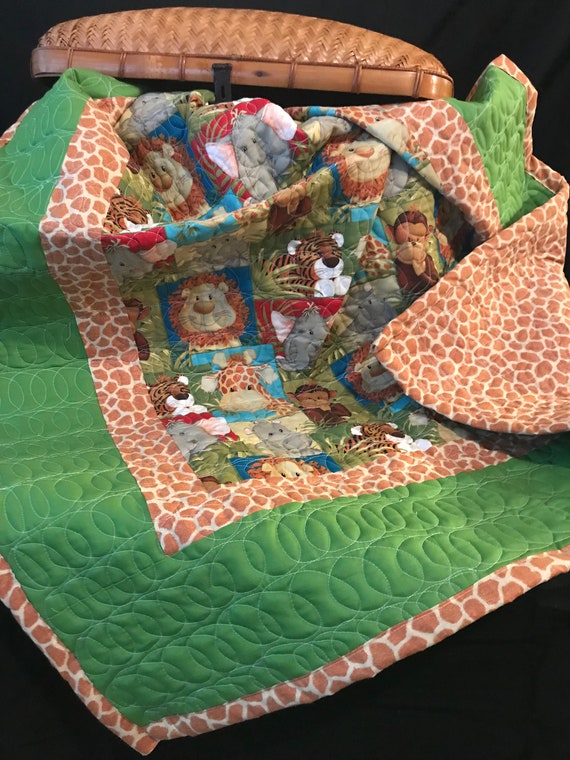 green and brown baby quilt jungle quilt Monkey baby quilt