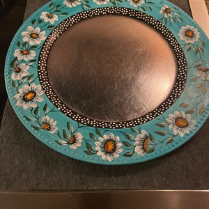 Charger plate,Plate charger, Hand painted plate, Charger,Accent plate, Table decoration, Event decoration,Daisy painted charger