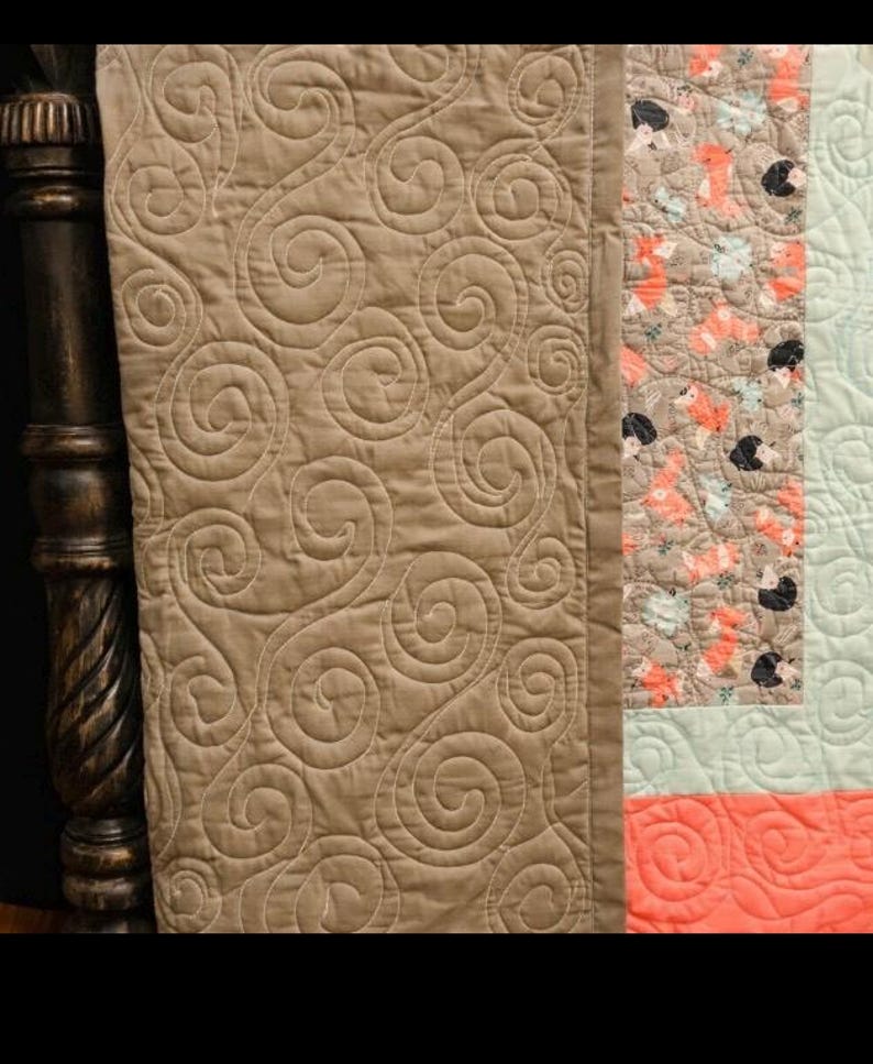 Fox Baby Quilt, Deer, Owl, Porcupine, Animal Blanket, Cotton Quilt (37x50) afbeelding 3