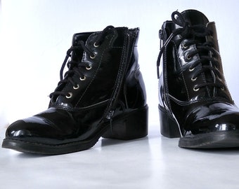 Vintage Black Boots Patent Leather Boots Size 7 Lace Up Boots Martino Canada Black Ankle Boots Chelsea Boots Pleather Boots Vintage Footwear