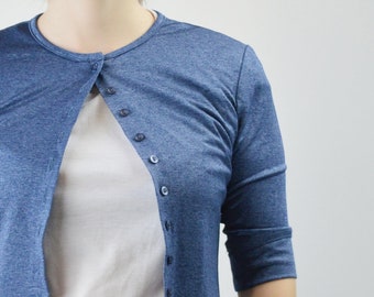 blue button sweater