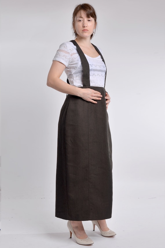 Vintage Forest Green Suspender Skirt Medium to Lar