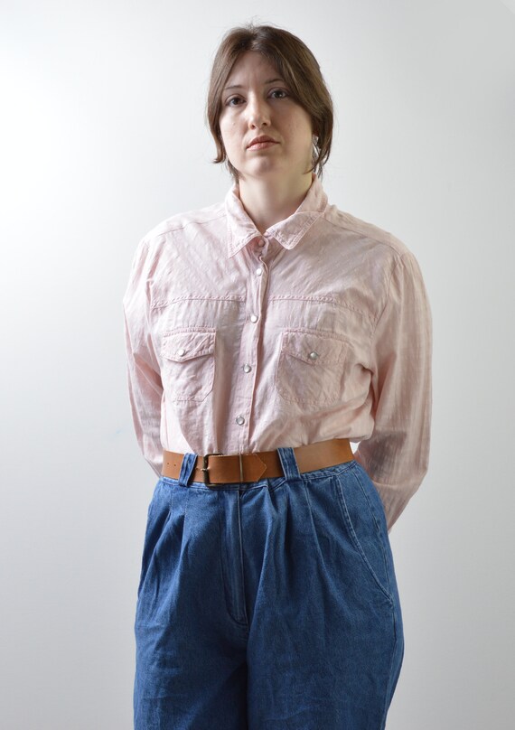 Vintage Sheer Pink Muslin Cotton Shirt Size Large