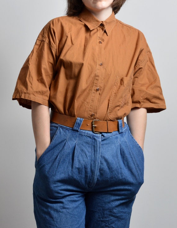 Vintage Burnt Orange Cotton Blouse Size XL