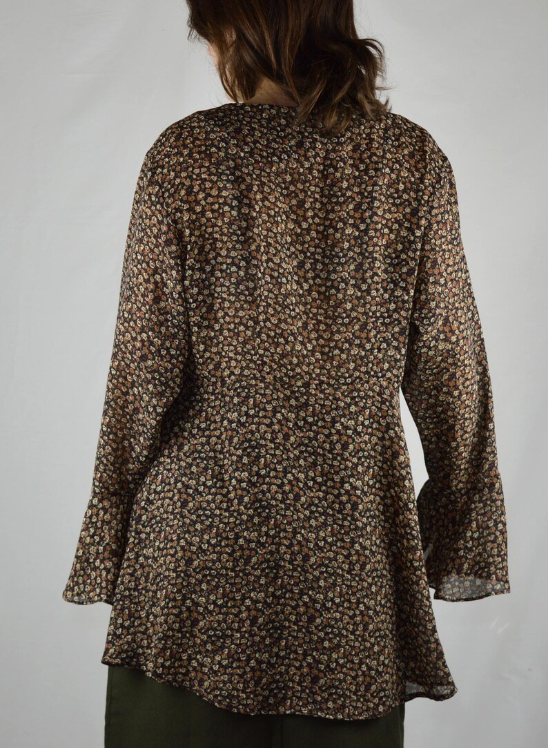 90s Vintage Long Brown Boho Floral Tunic Size 7-8