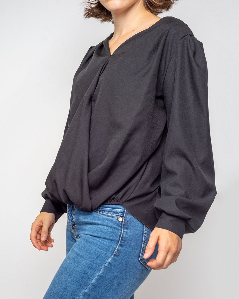 Vintage Black Long Sleeve Blouse Size Medium Black Lace Shirt