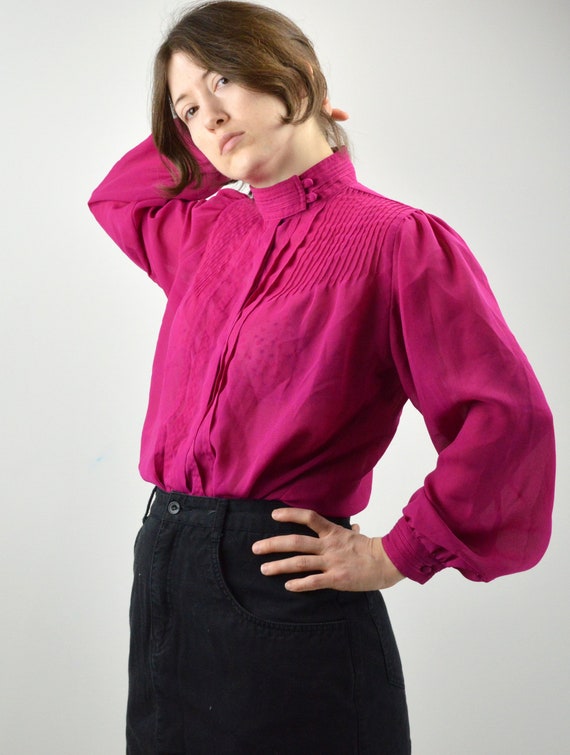 Vintage Magenta Pink Sheer Blouse Size Medium / Pi