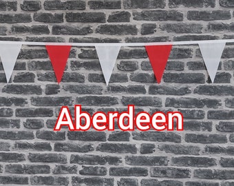10ft Handmade Football Team Colours Fabric Bunting - Aberdeen - Single Ply - Pinked Edges - Red & White Flag - White Bias Tape