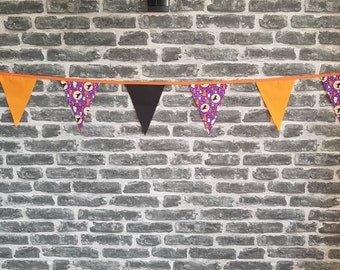 SALE 6ft HANDMADE Fabric Halloween Bunting - Single Ply - Pinked Edges - Spooky Scary Creepy Witches Bats Ghosts - Party Garden Home