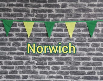 10ft - 50ft Lengths Handmade Football Team Colours Fabric Bunting - Norwich City - Single Ply - Green + Yellow Flags - Green Bias Tape
