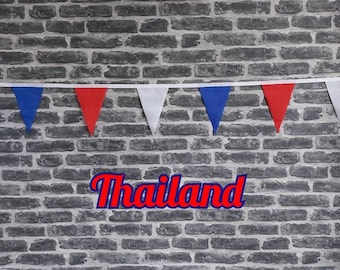 10ft - 50ft Lengths Handmade Fabric Bunting Football Sport Country Decoration - Thailand - Single Ply - Pinked Edge - Red, White & Blue Flag