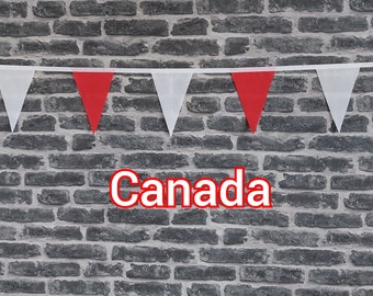 10ft Handmade Fabric Bunting Football Sports Country Decoration - Canada - Single Ply - Pinked Edges - Red & White Flags