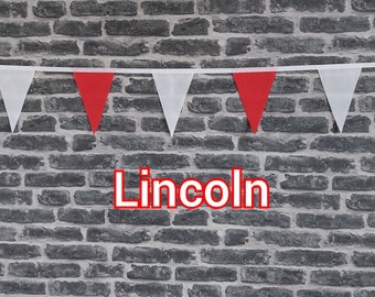 10ft - 50ft Lengths Handmade Football Team Colours Fabric Bunting - Lincoln City - Single Ply - Red & White Flags - White Bias Tape