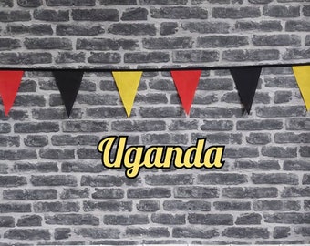 10ft - 50ft Lengths Handmade Fabric Bunting Football Sport Country Decoration - Uganda - Single Ply - Pinked Edge - Black, Yellow & Red Flag