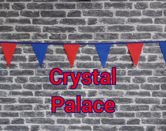 10ft - 50ft Lengths Handmade Football Team Colours Fabric Bunting - Crystal Palace - Single Ply - Red & Blue Flags - Royal Bias Tape