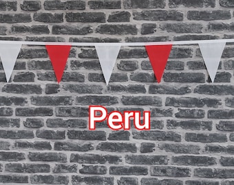 10ft Handmade Fabric Bunting Football Sports Country Decoration - Peru - Single Ply - Pinked Edges - Red & White Flags