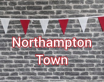10ft Handmade Football Team Colours Fabric Bunting - Northampton Town - Single Ply - Pinked Edges - Burgundy + White Flags - White Bias Tape