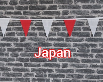 10ft Handmade Fabric Bunting Football Sports Country Decoration - Japan - Single Ply - Pinked Edges - Red & White Flags