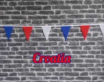 10ft Handmade Football Team Colours Fabric Bunting - Croatia - Single Ply - Pinked Edges - Red, White & Blue  Flags