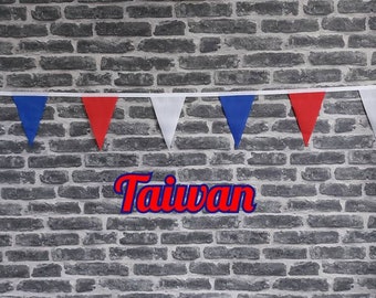 10ft - 50ft Lengths Handmade Fabric Bunting Football Sports Country Decoration - Taiwan - Single Ply - Pinked Edges - Red, White & Blue Flag