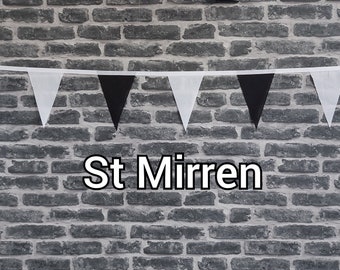 10ft Handmade Football Team Colours Fabric Bunting - St Mirren - Single Ply - Pinked Edges - Black & White Flags - White Bias Tape