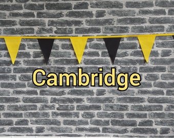 10ft - 50ft Lengths Handmade Football Team Colours Fabric Bunting - Cambridge United - Single Ply - Black & Yellow Flags - Gold Bias