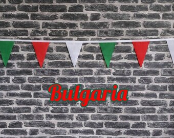 10ft - 50ft Length Handmade Fabric Bunting Football Sport Country Decoration - Bulgaria - Single Ply - Pinked Edge - Red, Green & White Flag