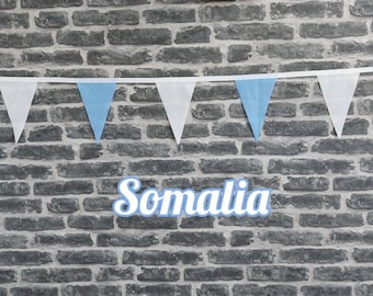 10ft Handmade Fabric Bunting Football Sports Coutry Decoration - Somalia - Single Ply - Pinked Edges - Blue & White Flags