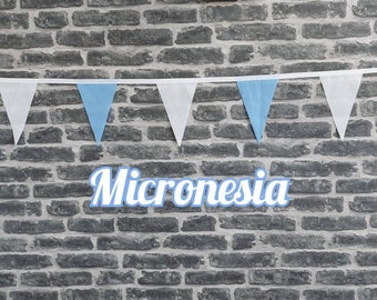 10ft Handmade Fabric Bunting Football Sports Coutry Decoration - Micronesia - Single Ply - Pinked Edges - Blue & White Flags