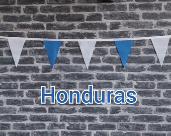 10ft Handmade Fabric Bunting Football Sports Country Decoration - Honduras - Single Ply - Pinked Edges - Blue & White Flags