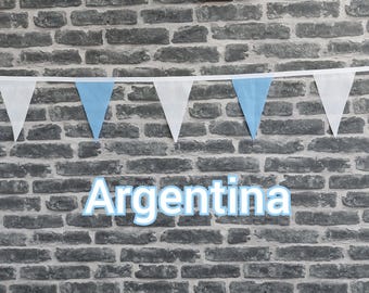 10ft Handmade Fabric Bunting Football Sports Coutry Decoration - Argentina - Single Ply - Pinked Edges - Blue & White Flags