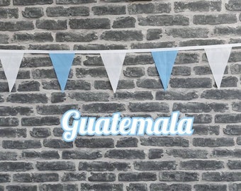 10ft Handmade Fabric Bunting Football Sports Coutry Decoration - Guatemala - Single Ply - Pinked Edges - Blue & White Flags