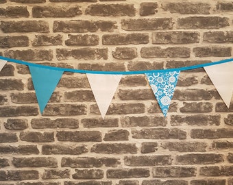 10ft Handmade Ready Made Bunting - Single Ply -  Winter Wonderland  - Bright Bold Ice Peacock Aqua Blue