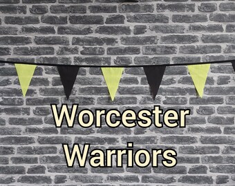 10ft Handmade Rugby Team Colours Fabric - Worcester Warriors - Single Ply - Pinked Edges - Black & Yellow Flags - Black Bias Tape