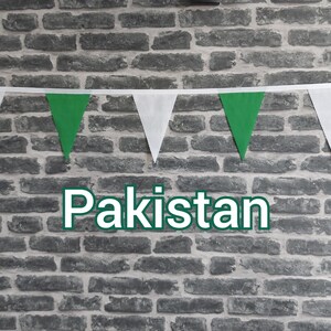 10ft Handmade Fabric Bunting Football Sports Coutry Decoration - Pakistan - Single Ply - Pinked Edges - Green & White Flags