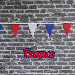 10ft Handmade Football Team Colours Fabric Bunting - France - Single Ply - Pinked Edges - Red, White & Blue  Flags