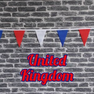 10ft - 50ft Lengths Handmade Fabric Bunting Football Sports Country Decoration - United Kingdom - Single Ply  - Red, White & Blue Flags