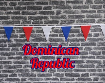 10ft - 50ft Lengths Handmade Fabric Bunting Football Sports Country Decoration - Dominican Republic - Single Ply -  Red, White & Blue Flags